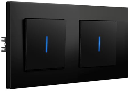 BSEED Interruptor Doble pared con Garras, Interruptor Conmutador con LED Indicador, 1 Gang 2 Vías, Interruptor de luz con Marco de PC mate, Fácil de Instalar, 157 * 86mm Negro