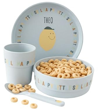 wunderwunsch Personalisierte Kinderteller Lässig, Baby Geschirrset | Kindergeschirr mit Namen, Babyteller, Mädchen, Jungen, Kleinkind Saugnapf Teller Tasse Set, Essen, Keramik, rutschfest