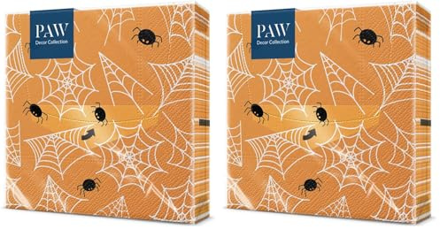 PAW - Servietten 3-lagig (33 x 33 cm) I 20 Stück I Perfekt für Halloween, Herbst, Partys, Geburtstag I Herbst Tischdekoration I Bunte Papierservietten - Ein Spinnennetz I Spider's Web (Packung mit 2)