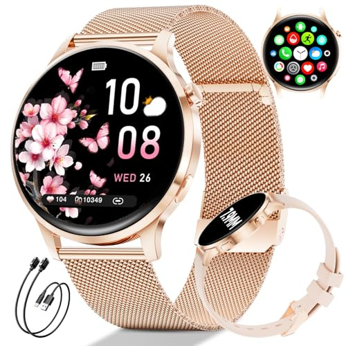 Smartwatch Donna, Display AMOLED 1,32 Ultra-sottile, Chiamate Bluetooth, IP68 Impermeabile, 116 Modalità Sport, Monitoraggio del Ciclo/Frequenza Cardiaca e Sonno, 2 Cinturini e 2 Cavi Inclusi, FV23-D