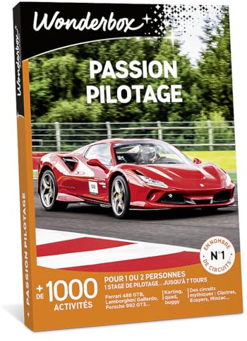 Wonderbox – Coffret cadeau pour homme - PASSION PILOTAGE – 1930 stages de pilotage Ferrari, Lamborghini, Porsche, rallye, karting, drift moto pour 1 à 3 personnes Multicolore Taille Unique