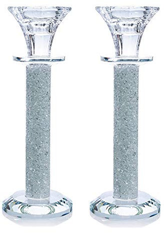 London Boutique Tea light Dinner Candle Holder Set 2 Crystal Studs Filled Decorative Gift Present in Gift Box