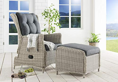 Destiny Balkonset CASA Relax Sessel + Fußhocker, Polyrattan, Vintage weiß