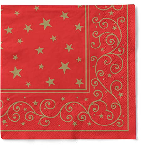 Sovie HORECA Weihnachtsserviette Liam in Rot aus 3-lagigem Tissue 33 x 33 cm, Einweg Serviette Winterlich, ideal für Winterfeiern, Advent & Weihnachten, 100 Stück