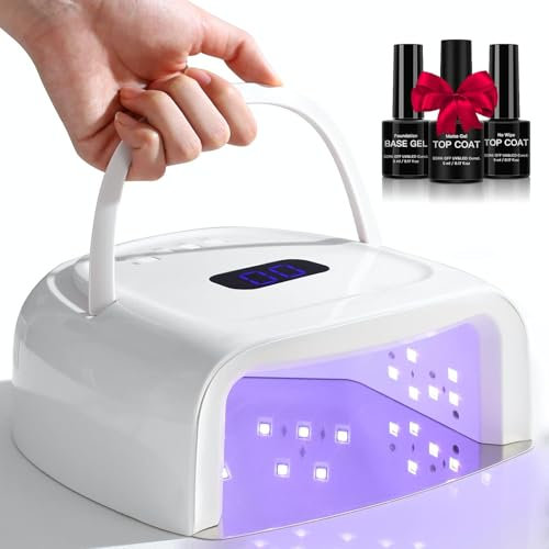 60W Rechargeable UV LED Nail Lamp, Faster Wireless Nail Dryer Gel Polish Light 42 Beads & Portable Handle, Professional Curing Lamp for Fingernail and Toenail (White)