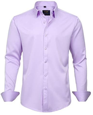 J.VER Men's Business Dress Shirts Long Sleeve Regular Fit Casual Formal Shirt Solid Button Down Stretch Wedding Work Non Iron Lavender Purple L