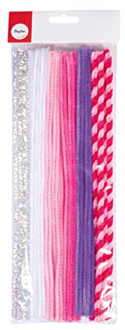 Rayher Chenilledraht Mix, Pinktöne, Länge 30 cm, Stärke 9 mm, Btl. 30 Stück, gemischt 6 Farben à 5 Stück, Biegeplüsch zum Formen, basteln mit Kindern, Pfeifenputzer, 52030264