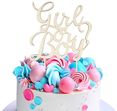 BETESSIN Gender Reveal Kuchen Topper Girl or Boy Holz Cake Topper Kuchendeko Tortendeko für Gender Reveal Party Baby Shower Babyparty Geschlecht Offenbaren Partydeko