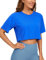 CRZ YOGA Damen Sport T-Shirt Kurzarm Sommer Fitness Crop Oberteile Crew Neck Leichte Yoga Top Atmungsaktiv Laufshirt Starkes Blau 40