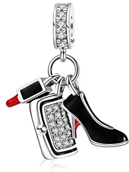 Damen Reisen Charms Anhänger 925 Sterling Silber Lippenstift High Heels und Handtasche Charms für Europäischen Armband und Halskette Geschenke für Frauen