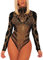 SEBOWEL Women Sexy Sheer Mesh Bodysuit Rhinestone See Through Long Sleeve Leotard Jumpsuit Tops Bodycon Blouse T Shirt(Black L)