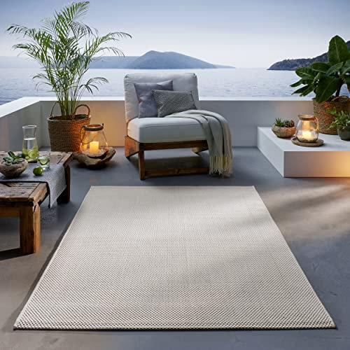 TacaHome Outdoor Teppich I UV-Stabil Für Drinnen und Draußen I Terrasse Balkon Garten Wohnzimmer Badezimmer Küche Flur Läufer | 140 x 200 cm Creme