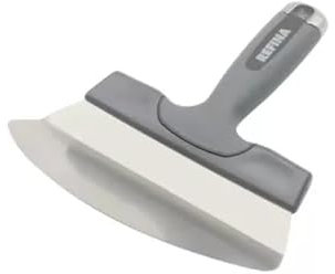 REFINA 7” (180mm) Bucket Scoop Spatula with Wide & Rounded Edge Stainless Steel Blade - Durable Scooping & Scraping Tool for Plaster Mixing Buckets - Non Slip, Soft Grip Hand Tool w/Aluminium End Cap