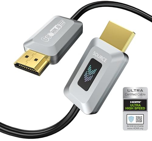 Câble HDMI 2.1 8K Fibre Optique 15M, 48Gbps Câble HDMI 2.1 Haute Vitesse Certifié, Prise en Charge 8K@60Hz 4K@120Hz/144 Hz eARC Dolby HDCP2.2&2.3 HDR10 RTX3080, Compatible avec PS5/TV/Xbox Series X/PC