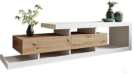 Comfivo Meuble TV Utica 103 Stratifié Blanc Chêne wotan