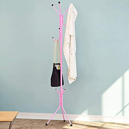 LEOSHI Garderobenständer, 6 Haken zum Aufhängen, Garderobenständer, Baumständer, Kleiderbügel, Hutständer aus Metall, Kleiderständer für Balkon und Schlafzimmer, Rosa Made in China