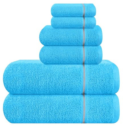 MyOwn Ultra Soft 6er-Pack Baumwoll-Handtuch-Set, enthält 2 übergroße Badetücher 70 x 140 cm, 2 Handtücher 40 x 60 cm und 2 Waschbetten 30 x 30 cm, Türkis Blau