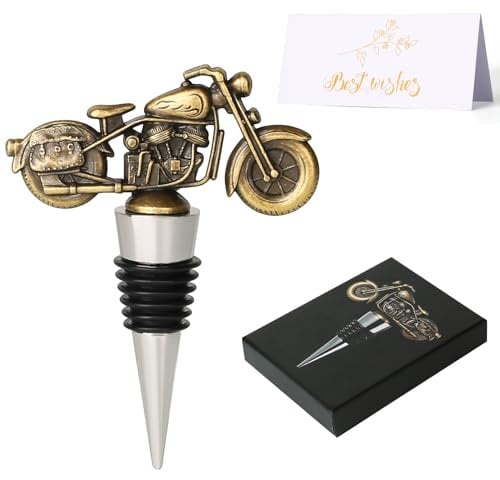 Sheryl&Rain Motorcycle Wine Bottle Stopper, Vintage Bronze Motorcycle Bottle Opener Wine Saver, Cute Wine Gifts for Men Women, Fathers Gifts Christmas Birthday Gifts for Biker Men Dad
