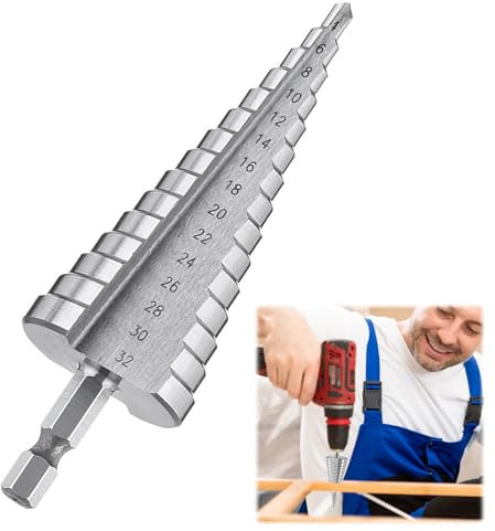 1 pcs Punte a Gradini, Punte per Frese a Gradini (4 mm-32 mm) con Rivestimento in Titanio, Adatte per Acciaio, Legno, Plastica, Ottone, Alluminio, PVC, Argentato (4-32)