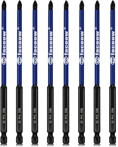 Facoow 8 PCS #1 Impact Phillips Driver Bits, Magnetic PH1 Phillips Head Screwdriver Bits Set, 6 S2 Steel Impact Bits, 1/4 Hex Shank Screws Bits Set, CNC Machined #1 Phillips Bits for Impact Drills