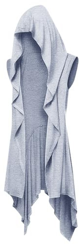 Runcati Herren Rüschen Jacke Lange Kapuze Ärmellos Schal Kragen Cardigan Drapiert Einfarbige Leichte Cape Mantel,Grau,XXL