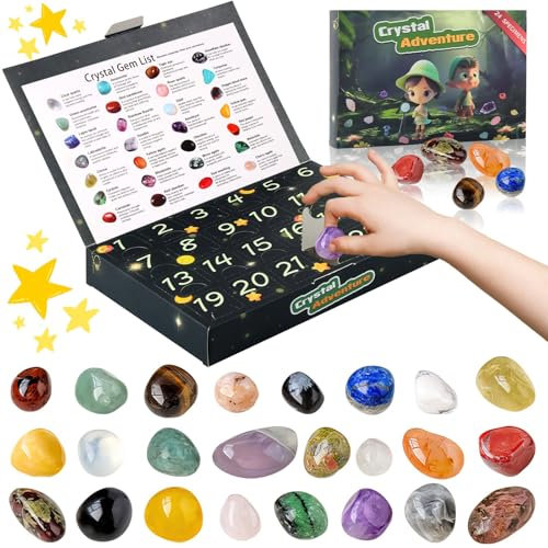 Shyllin 24 Piedras Naturales Calendario de Adviento para Niños, Cristales Christmas Countdown Calendar, Piedras Preciosas Calendario Adviento Navidad, Calendario de Advientopara Niños y Niñas