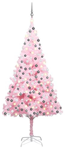 alberi di natale con luci led incorporate,albero di natale pino innevato,Set Albero Natale Artificiale con LED e Palline Rosa 240 cm PVCAdatto per camera da letto, soggiorno, patio, Natale