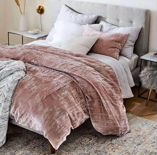 Ultra-Luxe Crushed Velvet Duvet Cover Set, Boho UO Comforter, 3 Pc Set, Velvet Bedding (Crushed Rose Gold, Full 80 x 90)