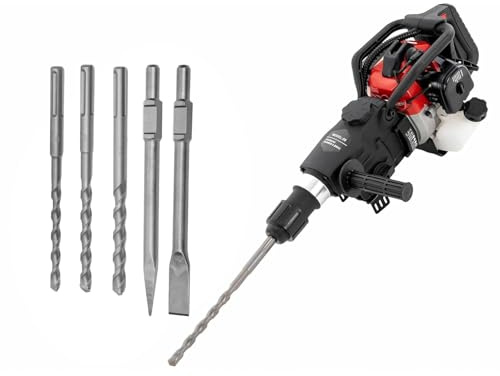 1000W Petrol Demolition Hammer Breaker,w/Point Flat Chisel Bits,3xDrills | Levkitch 33cc 2-Stroke Hex Braker Tools,30J Impact Force Concrete Breaker
