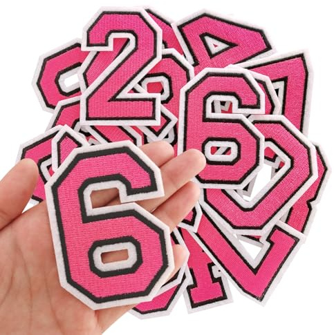 IANZE Number Iron on Patches, Iron on Numbers(0-9) for Fabric, Full Embroidery Numbers for Clothing, Hats, Dress, Jeans, T-Shirts, Backpacks, Etc(Pink)