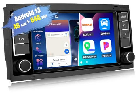 4G+64G CAMECHO Android 13 Autoradio für VW Touareg Transporter T5 Multivan 2004-2011 mit Navi Carplay Android Auto,Doppel Din Autoradio mit 7 Zoll Bildschirm Bluetooth5.0 RDS/FM MirrorLink WiFi