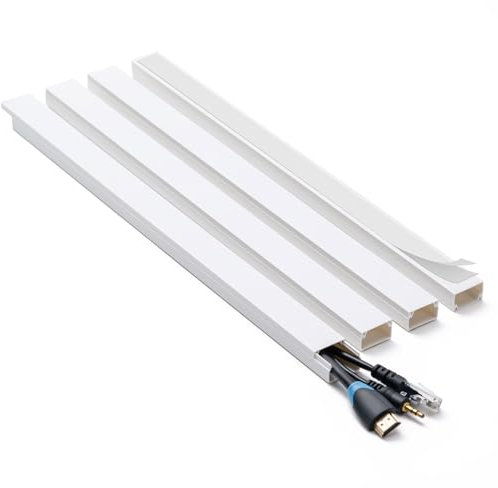 Cache-câbles de 147,3 cm, cache-câbles pour fils sur le mur, cache-câbles à peindre, caches de fils pour TV sur mur, cache-câbles, gestion des câbles, 4 x 36,8 x 2,4 cm (L x l x H), blanc