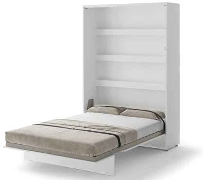 Friderik Bed Concept BC-01 Wandklappbett Vertikal Schrankbett mit Matratze, 140x200 cm (Weiß Hochglanz)