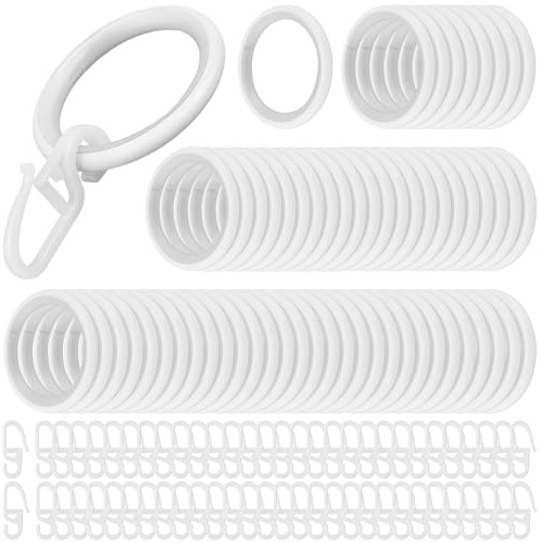CHUIFAI 60 Stück 30mm Metall Gardinenringe mit Haken, 60 Vorhangringe Weiß und 60 Kunststoff Gardinenhaken, 27 mm Innendurchmesser Gardinenringe mit Clips für Duschvorhänge Fenstervorhänge