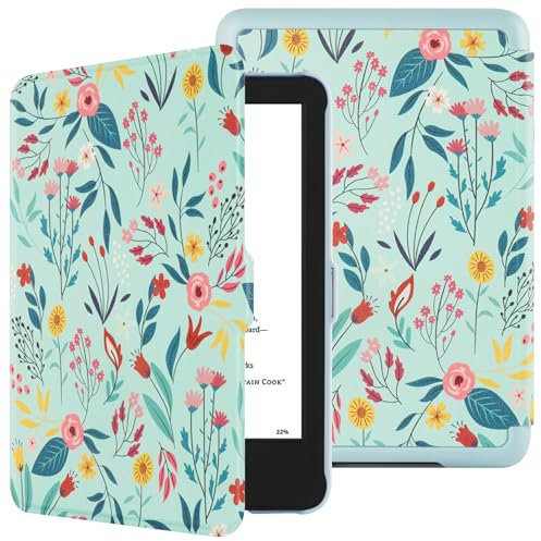 HGWALP Custodia per New Amazon Kindle 6(11th Generazione, 2024/2021 Release), Folio ultra sottile in pelle PU con auto sleep e wake, custodia protettiva per Kindle 2024 6 pollice-Spring Bloom