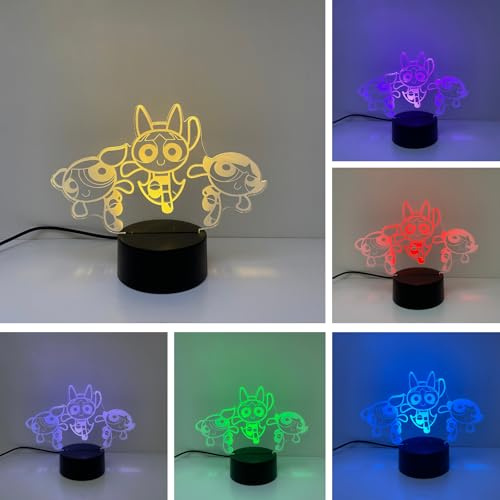 Wolostore | Lampara LED SUPERNENAS PPG | Decoración Ambientes | Lampara de Mesa de Noche |Luz Nocturna de Colores | Iluminación Niños y Adultos |USB | LUZ Fija o Carrusel | Cable - Pilas |