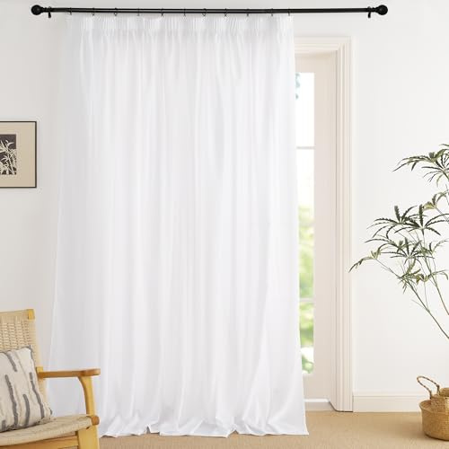 PONY DANCE Gardinen mit Kräuselband Weiß Vorhang Halbtransparent Schiene | 1er Set, H245 x B300 cm, Extra Breite Gardine, Sichtschutz, für Schienensystem, für Schlafzimmer Wohnzimmer Kinderzimmer