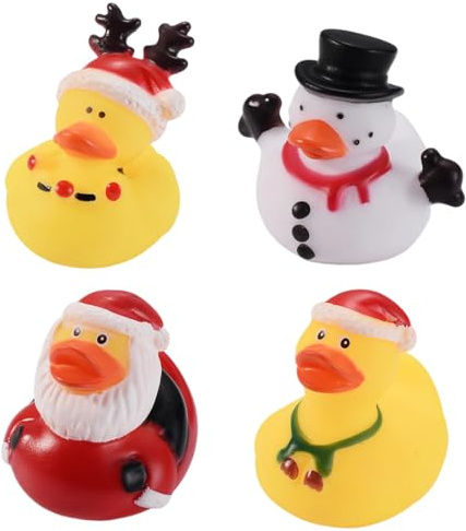 HAMKU 4 Stück Weihnachts-Quietschente, Adventskalender-Geschenke, Süße Gummiente, B