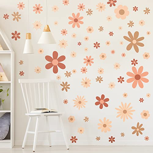 CharmeFleur 90 Stück Gänseblümchen Wandaufkleber Alphabet Vinyl Wandaufkleber Boho Aufkleber Gänseblümchen Aufkleber Boho Groovy Blumen für Kinderzimmer Kunst