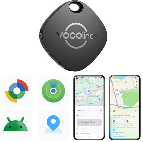 VOCOlinc Android Smart Tag Compatibile con Android Google Funzioni Trova o iOS Apple Dov'è App, Bluetooth Localizzatore Trova Oggetti per Chiavi/Portafoglio/Bagaglio/Zaino Borsa, 1 Pezzi Nero