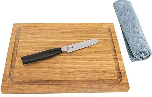 KAI Shun Tim Mälzer Geschenkset | scharfes KAMAGATA Officemesser (TMK-0700) 9 cm | großes, massives Schneidebrett, 30x22 cm | Poliertuch | VK: 129,- €