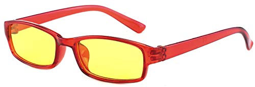4sold Slim Anti Glare Glasses Night Driving Yellow Lens Glasses Tortoise Shell Brown Frame Unisex case cloth (Red Transparent)