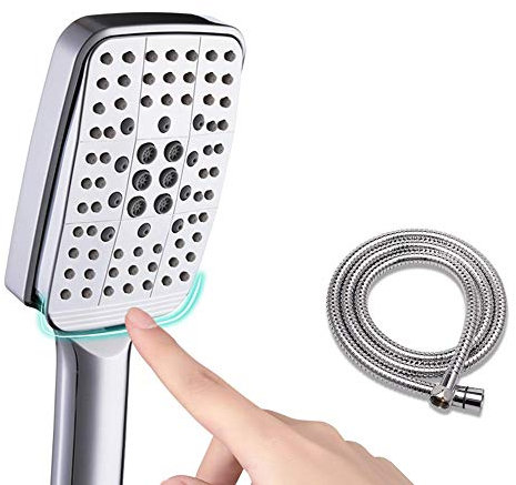 SIMGOTT Duschkopf 6 Strahlarten Handbrause Hochdruck Spray mit 2M langlebigem Edelstahl Schlauch, Universal Duschbrause umweltfreundlich Silikon Düse für Baden und Spa