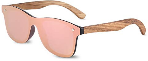 LumiSyne Holz Sonnenbrille Polarisiert Für Herren Damen Mode Verspiegelt Brille Einteilige Linse Randlos Rahmen UV400 Schutz Mit Brillenetui Für Fahren Sport Reise