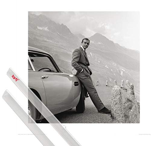 James Bond 007 Kunstdruck (40x40 cm) Sean Connery Mit Aston Martin + EIN Paar Posterleisten, Transparent