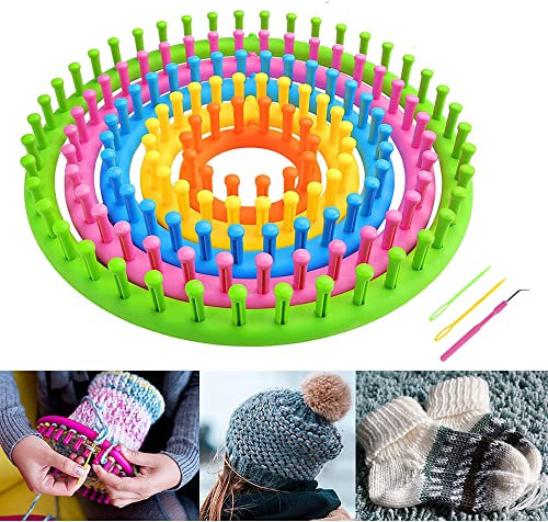 JAMIT Strickwebstuhl, 5-teiliger Runder Strickset, Strickring Set, Handstricker für Wolleblumen, Mützen, Socken, Schals, Schals, Pullover und Decken