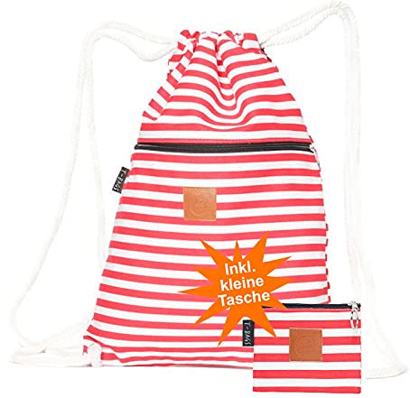 T-bags Turnbeutel Damen Herren Stoffbeutel mit Kordelzug - Kosmetiktasche Klein für Handtasche Stoff - Sportbeutel Baumwolle Kinder - Rucksack Set mit Geldbörse (Weiß Rot)