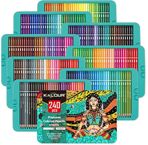 KALOUR Professionelle Farbstifte, 240 Farben, weicher Kern mit leuchtenden Farben, ideal zum Zeichnen, Skizzieren, Schattieren, Buntstifte für Erwachsene, Künstler, Anfänger