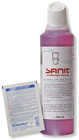 DEWEPRO-Set: SANIT wcReiniger flüssig (3053) - Flasche à 750ml - Sehr wirkungsvoller WC-Reiniger, sorgt für eine hygienisch saubere Toilette - inkl. 1 St. DEWEPRO® Single Scrubs