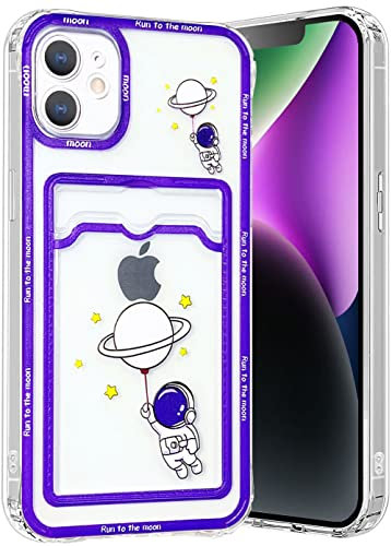 Abbery Handyhülle Kompatibel mit iPhone 12 hülle mit Kartenfach Astronaut Durchsichtig mit Motiv Muster Anime Transparente Ultra Dünn Weiche Silikon TPU Stoßfeste Kratzfest Schutzhülle (Ballon)